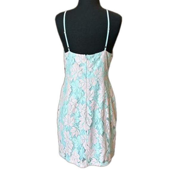 Lulu's Loving Thoughts Light Blue & Pink Halter Neck Lace Mini Dress Size M - Picture 4 of 16